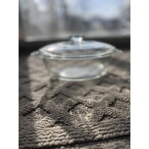 Vintage FIRE KING #436 Clear Glass 1 Quart‎ Casserole Dish Handles Lidded USA